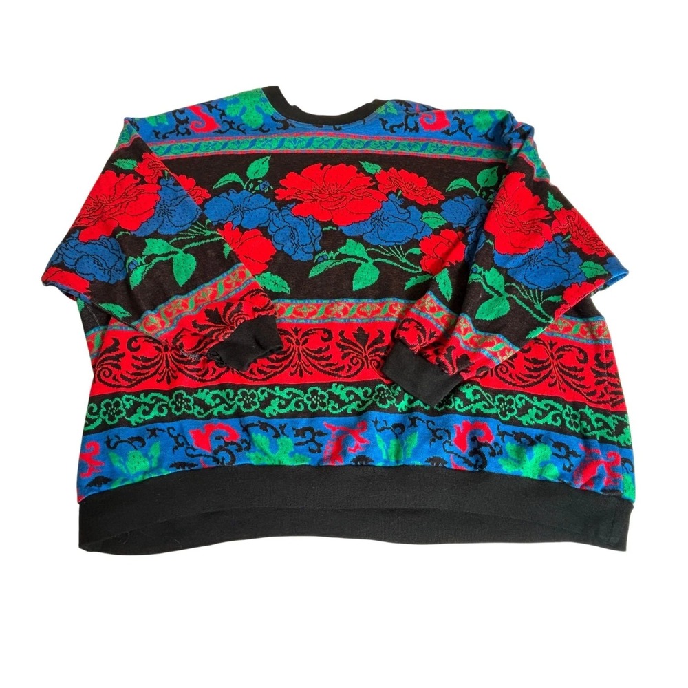 Top Notch Holiday Christmas Sweater Womens 4X Colorful AOP Floral Long Sleeve